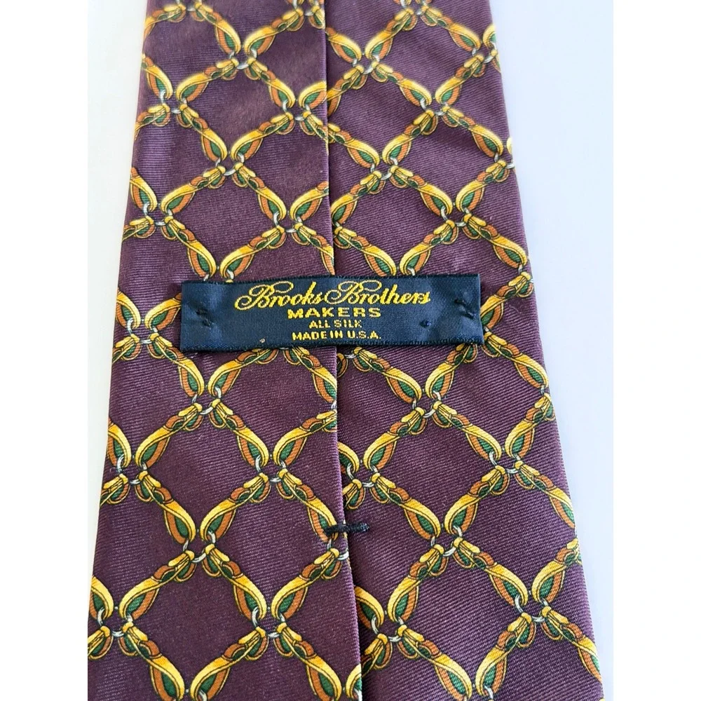 Brooks‎ Brothers Silk Tie Gold Chain Link Pattern Classic Necktie